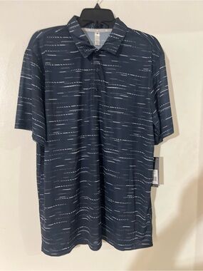 Men's Navy Short-Sleeve Polo Shirt with Subtle Stripe ADIDAS SZ L
